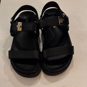 Steve Madden Black Sandals with Gold Accents